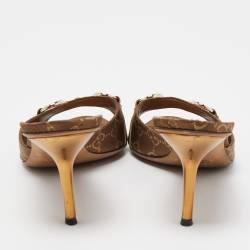 Pre Owned Gucci Brown GG Fabric Horsebit Open Toe Slide Sandals Size 38