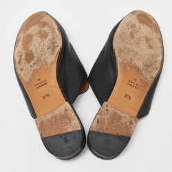 Pre Owned Gucci Black Leather Horsebit Princetown Flat Mules Size 37.5