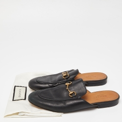 Pre Owned Gucci Black Leather Horsebit Princetown Flat Mules Size 37.5