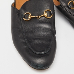 Pre Owned Gucci Black Leather Horsebit Princetown Flat Mules Size 37.5