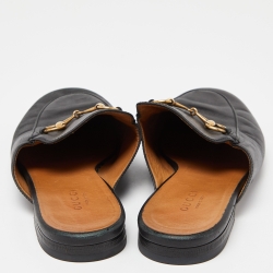 Pre Owned Gucci Black Leather Horsebit Princetown Flat Mules Size 37.5