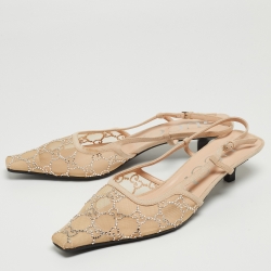 Pre Owned Gucci Beige Mesh and Suede Slingback Pumps Size 41.5