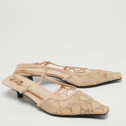 Pre Owned Gucci Beige Mesh and Suede Slingback Pumps Size 41.5