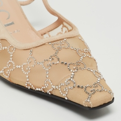Pre Owned Gucci Beige Mesh and Suede Slingback Pumps Size 41.5