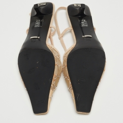 Pre Owned Gucci Beige Mesh and Suede Slingback Pumps Size 41.5