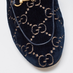 Gucci Navy Blue Velvet Princetown Mules Size 39