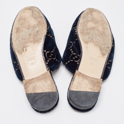 Gucci Navy Blue Velvet Princetown Mules Size 39