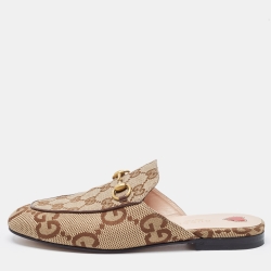 Gucci Beige/Brown GG Canvas Princetown Flat Mules Size 37