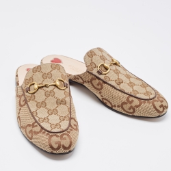 Gucci Beige/Brown GG Canvas Princetown Flat Mules Size 37