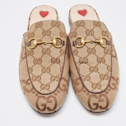 Gucci Beige/Brown GG Canvas Princetown Flat Mules Size 37