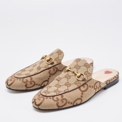 Gucci Beige/Brown GG Canvas Princetown Flat Mules Size 37