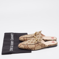 Gucci Beige/Brown GG Canvas Princetown Flat Mules Size 37