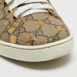 Gucci Beige/Red Canvas And Python Embossed Leather Ace Low Top Sneakers Size 37