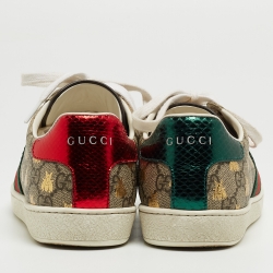 Gucci Beige/Red Canvas And Python Embossed Leather Ace Low Top Sneakers Size 37