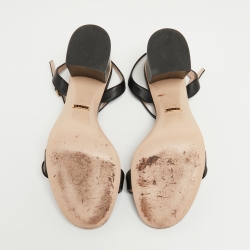 Pre Owned Gucci Black Leather GG Marmont Block Heel Ankle Strap Sandals Size 40