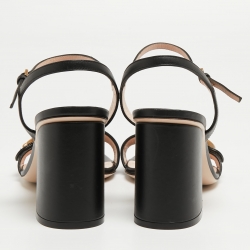 Pre Owned Gucci Black Leather GG Marmont Block Heel Ankle Strap Sandals Size 40