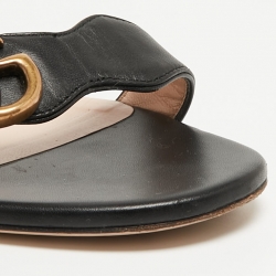 Pre Owned Gucci Black Leather GG Marmont Block Heel Ankle Strap Sandals Size 40