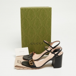 Pre Owned Gucci Black Leather GG Marmont Block Heel Ankle Strap Sandals Size 40