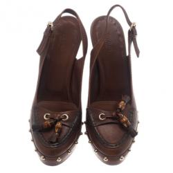 مملوكة مسب قًا Gucci Brown Leather Bamboo Tassel Loafer Slingback Sandals Size 40