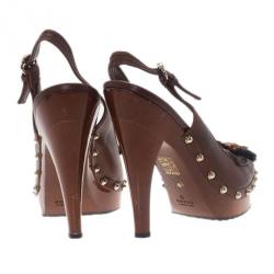 مملوكة مسبقًا Gucci Brown Leather Bamboo Tassel Loafer Slingback Sandals Size 40