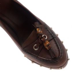 مملوكة مسبقًا Gucci Brown Leather Bamboo Tassel Loafer Slingback Sandals Size 40