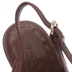 مملوكة مسبقًا Gucci Brown Leather Bamboo Tassel Loafer Slingback Sandals Size 40