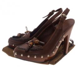مملوكة مسبقًا Gucci Brown Leather Bamboo Tassel Loafer Slingback Sandals Size 40