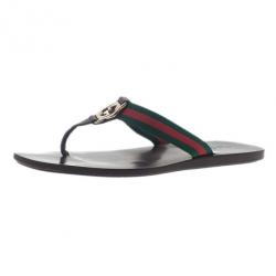 Pre Owned Gucci ‘GG’ Thong Web Detail Sandals With Double ‘G’ Ornament Size 39