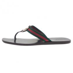 Pre Owned Gucci ‘GG’ Thong Web Detail Sandals With Double ‘G’ Ornament Size 39