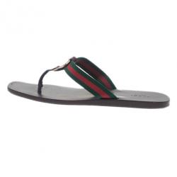 Pre Owned Gucci ‘GG’ Thong Web Detail Sandals With Double ‘G’ Ornament Size 39