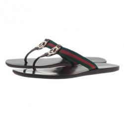 Pre Owned Gucci ‘GG’ Thong Web Detail Sandals With Double ‘G’ Ornament Size 39