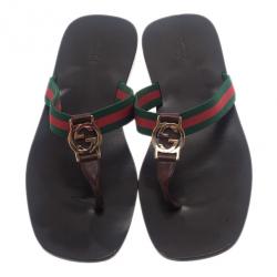 Pre Owned Gucci ‘GG’ Thong Web Detail Sandals With Double ‘G’ Ornament Size 39