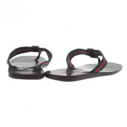 Pre Owned Gucci ‘GG’ Thong Web Detail Sandals With Double ‘G’ Ornament Size 39