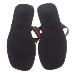 Pre Owned Gucci ‘GG’ Thong Web Detail Sandals With Double ‘G’ Ornament Size 39