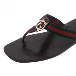 Pre Owned Gucci ‘GG’ Thong Web Detail Sandals With Double ‘G’ Ornament Size 39
