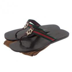 Pre Owned Gucci ‘GG’ Thong Web Detail Sandals With Double ‘G’ Ornament Size 39