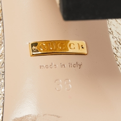 Pre Owned Gucci Gold Crinkled Leather GG Marmont Fringed Loafer Pumps Size 38