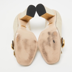 Pre Owned Gucci Gold Crinkled Leather GG Marmont Fringed Loafer Pumps Size 38