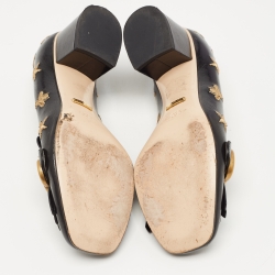 Pre Owned Gucci Black Embroidered Leather GG Marmont Fringe Pumps Size 37.5