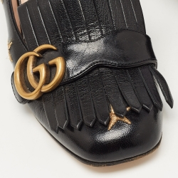 Pre Owned Gucci Black Embroidered Leather GG Marmont Fringe Pumps Size 37.5