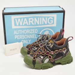 Gucci Multicolor Leather and Mesh Flashtrek Removable Crystals Sneakers Size 38