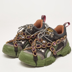 Gucci Multicolor Leather and Mesh Flashtrek Removable Crystals Sneakers Size 38