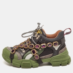 Gucci Multicolor Leather and Mesh Flashtrek Removable Crystals Sneakers Size 38