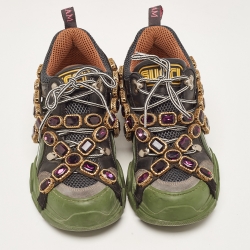 Gucci Multicolor Leather and Mesh Flashtrek Removable Crystals Sneakers Size 38