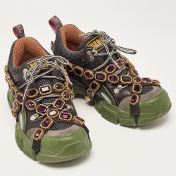 Gucci Multicolor Leather and Mesh Flashtrek Removable Crystals Sneakers Size 38