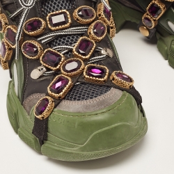 Gucci Multicolor Leather and Mesh Flashtrek Removable Crystals Sneakers Size 38