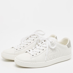 Gucci White/Grey Leather Interlocking G Ace Sneakers Size 36