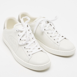 Gucci White/Grey Leather Interlocking G Ace Sneakers Size 36