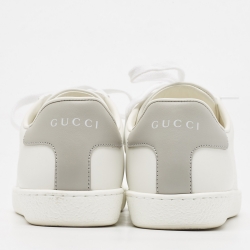 Gucci White/Grey Leather Interlocking G Ace Sneakers Size 36