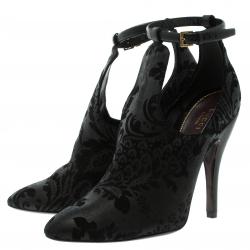 Pre Owned Gucci Black Brocade Suede Ankle Strap Cut Out Ankle Boots Size 40